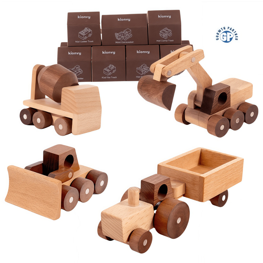 BenoChi® Luxe Houten Werkvoertuigen Montessori Speelgoedcollectie (1–3 jaar)