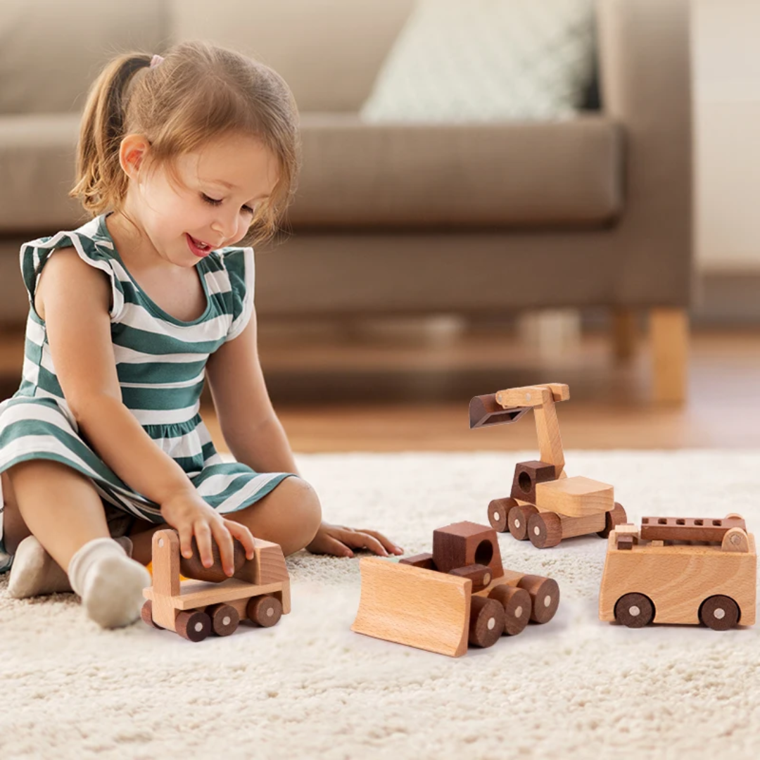 BenoChi® Luxe Houten Werkvoertuigen Montessori Speelgoedcollectie (1–3 jaar)